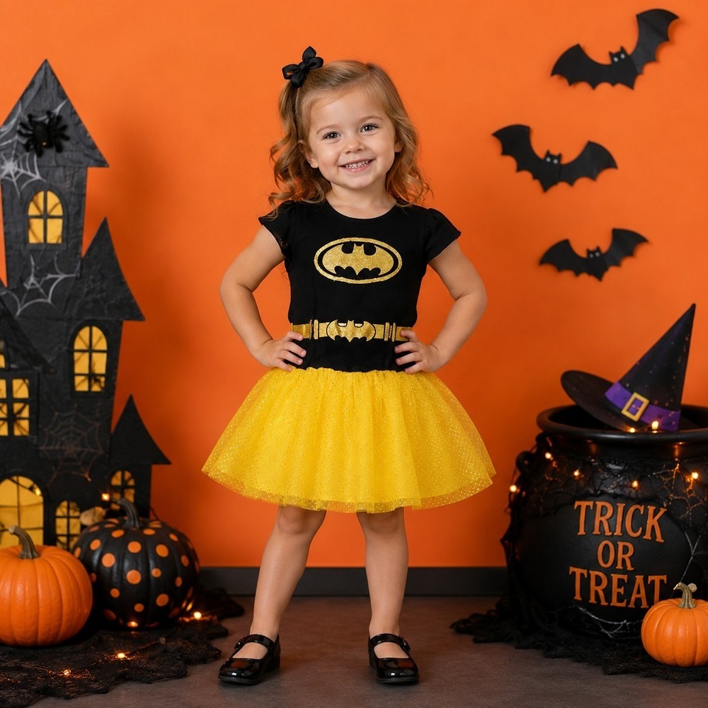 Batgirl Dress Girl's 4T Halloween Costume Tutu Superhero Glitter Dress Up Comics